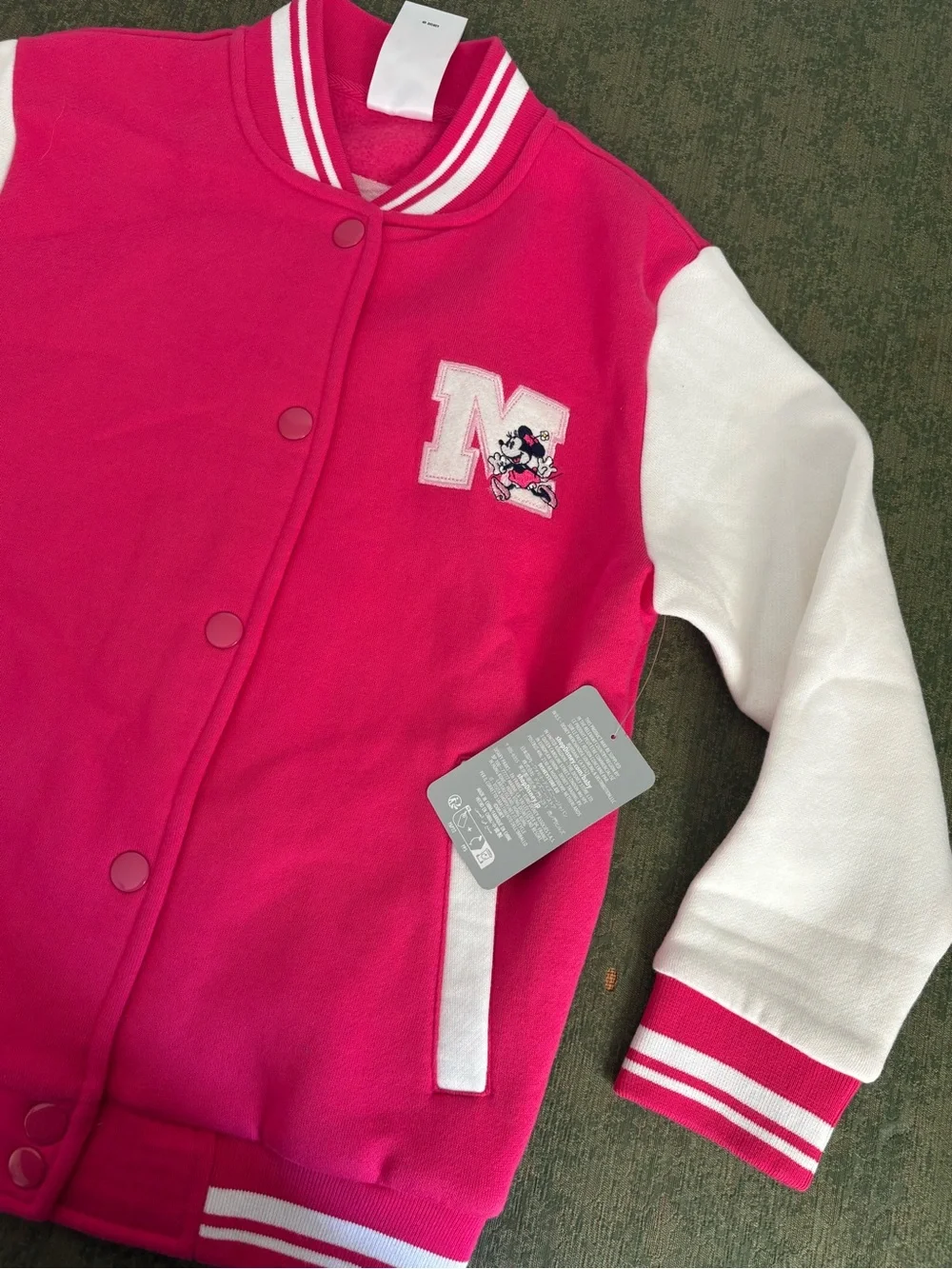 Disney Kids Pink and White Varsity Puffer Jacket